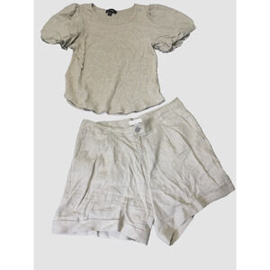 karen kane women linen Tan short Size 14 and puff short sleeve shirt Size XL